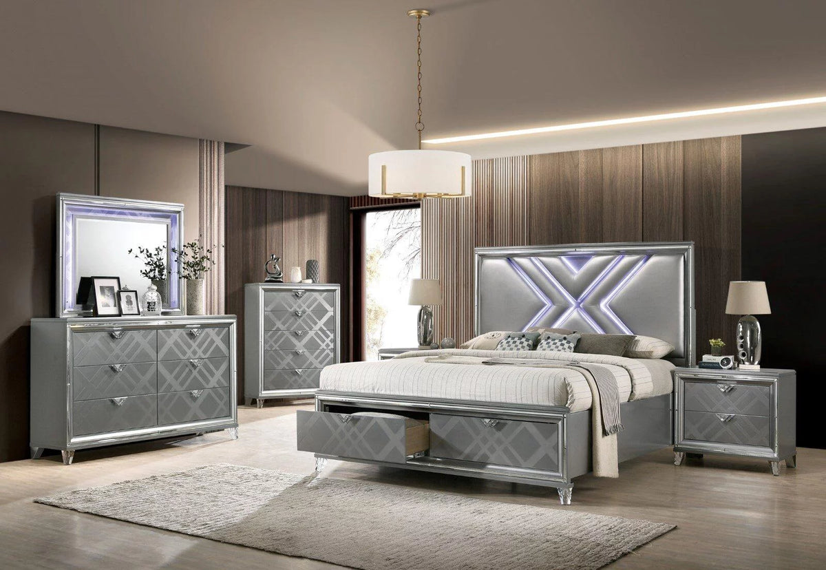 Silver Solid Wood King Bedroom Set 5pcs J518467