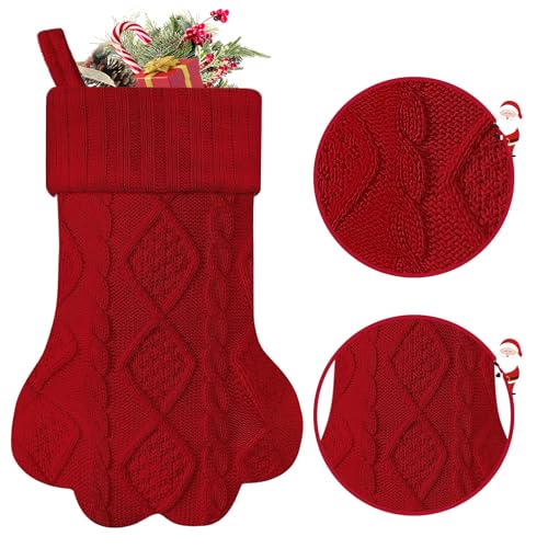 White Knit Paw Shape Christmas Stocking J743