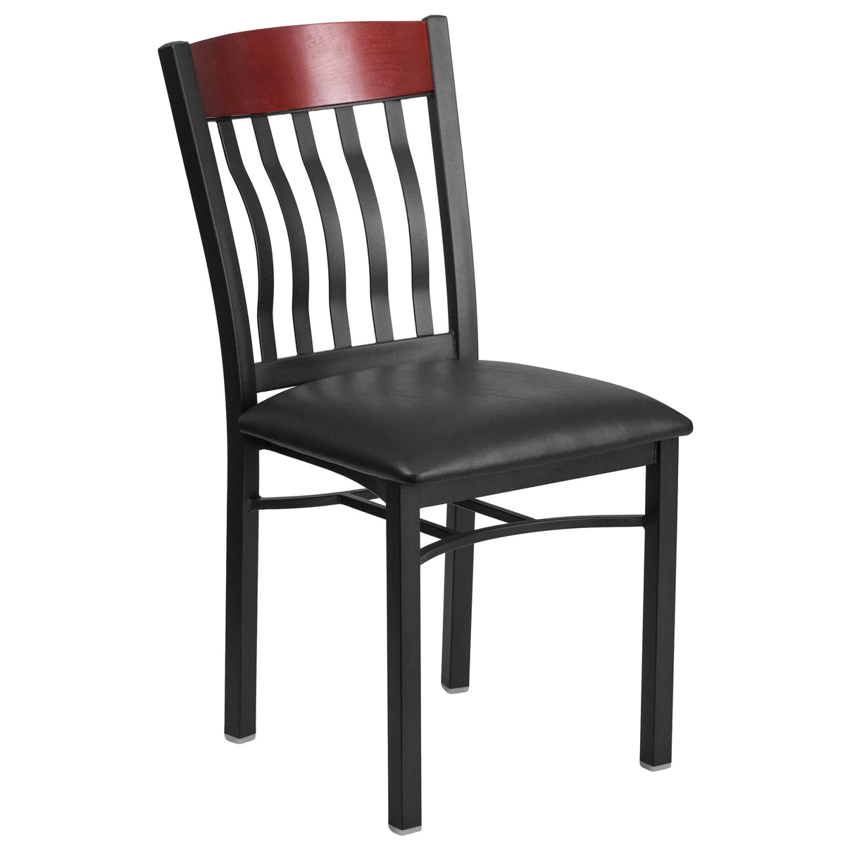 Black Metal Mahogany Wood Restaurant Chair with Black Vinyl Seat T5572