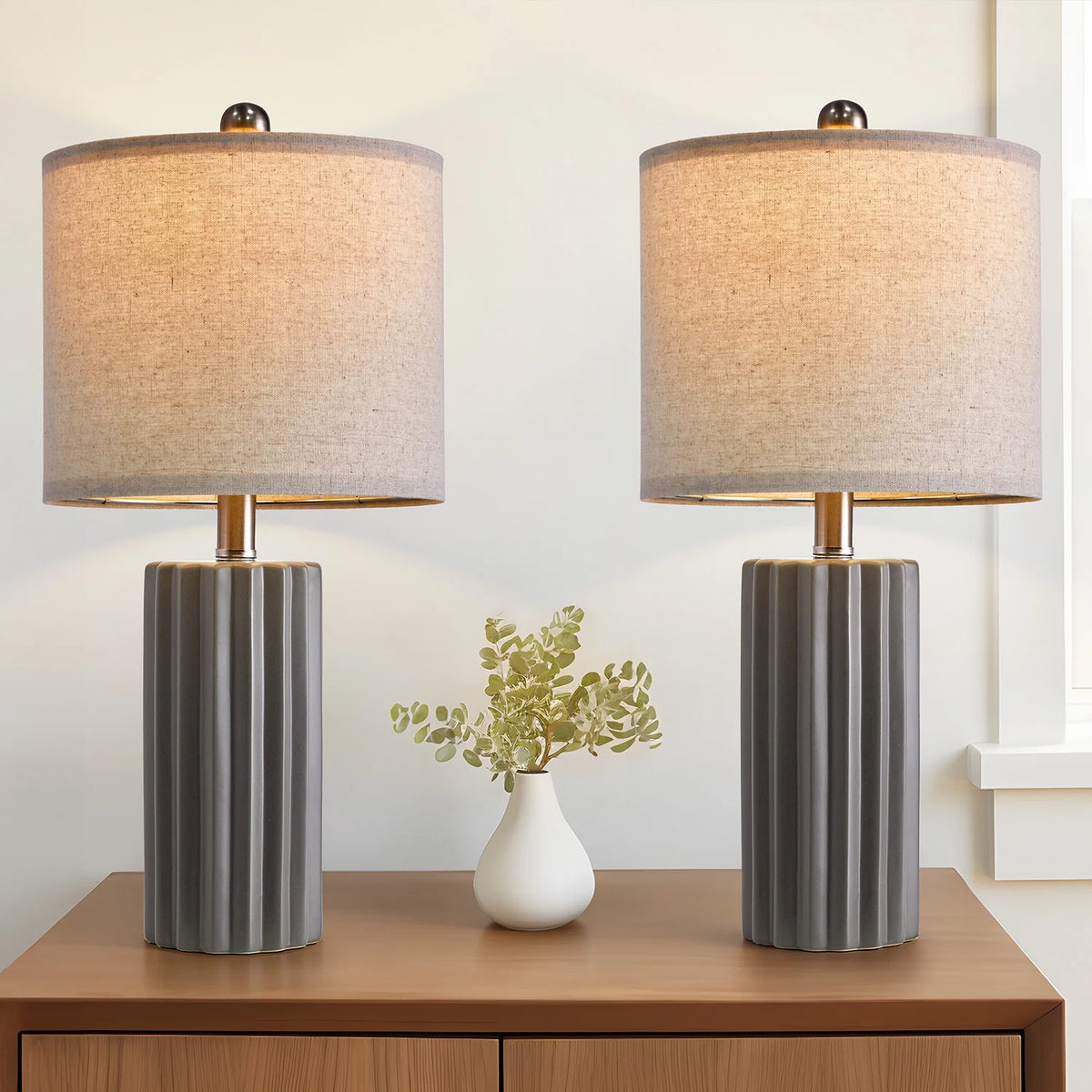 Ceramic Table Lamp Set of 2 Gray U190