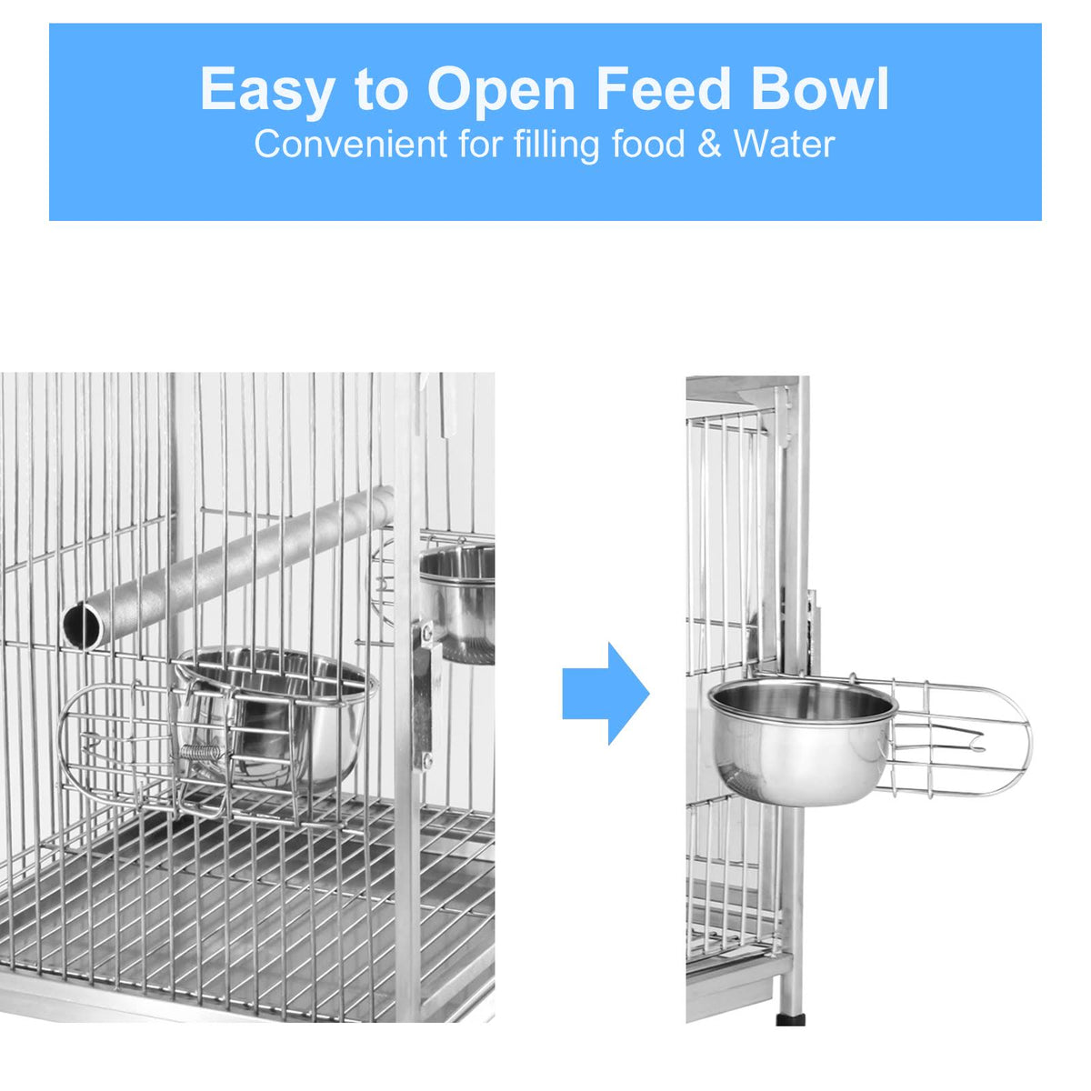 Stainless Steel Parrot Travel Cage Bird Cage Carrier with Handle Perch L528