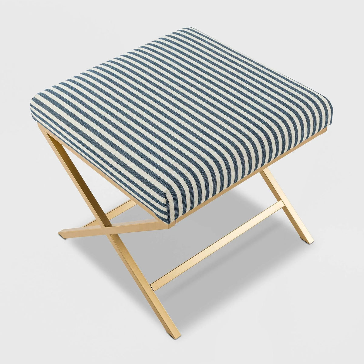 Navy Striped Square Ottoman T396
