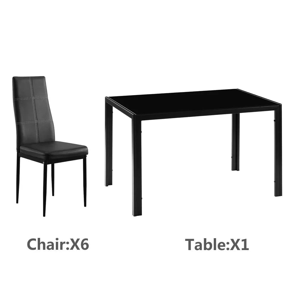 7 Piece Glass Metal Dining Set with 6 Chairs A93696