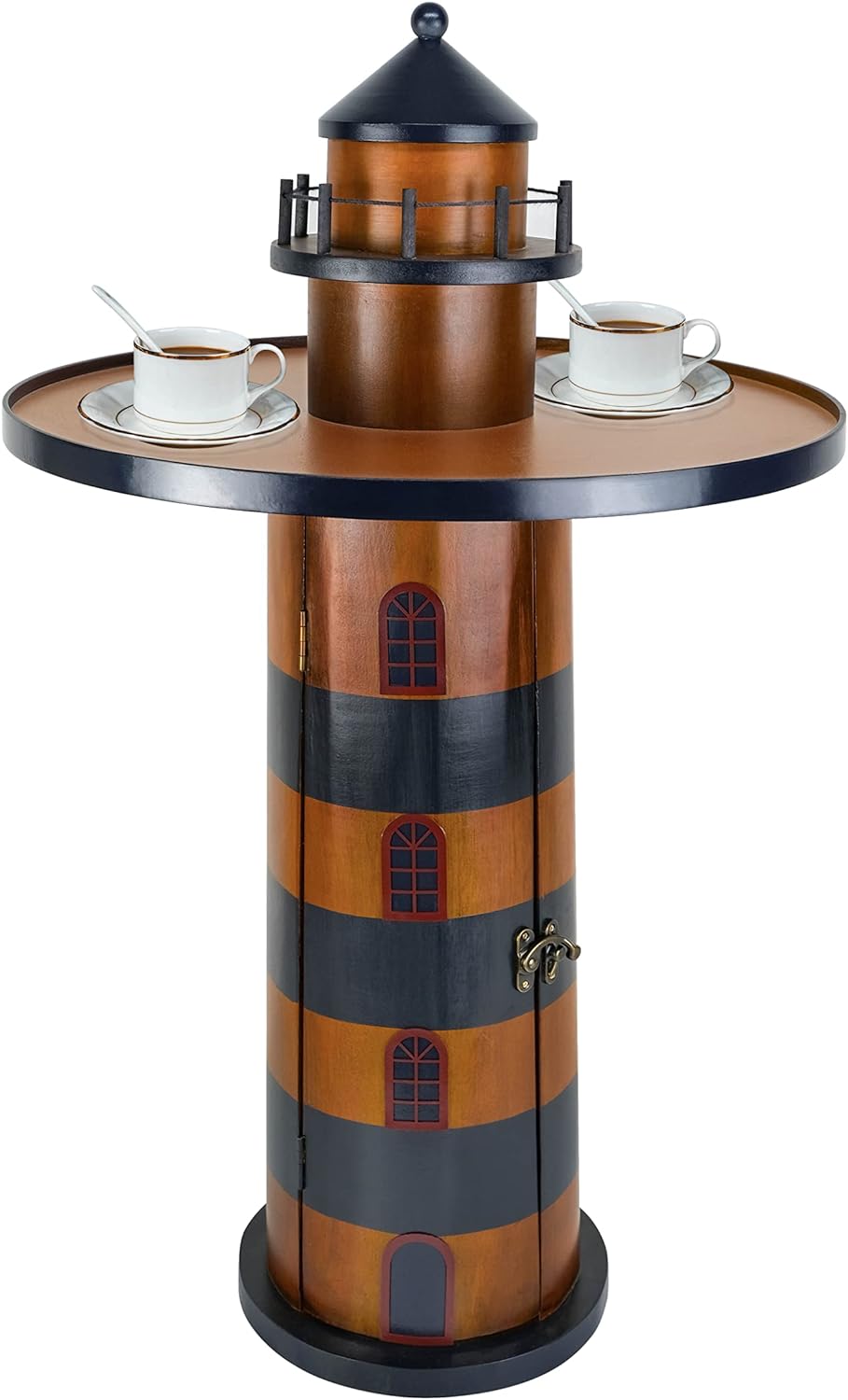 Wooden Lighthouse Beach Round Bar Table with Storage I577721