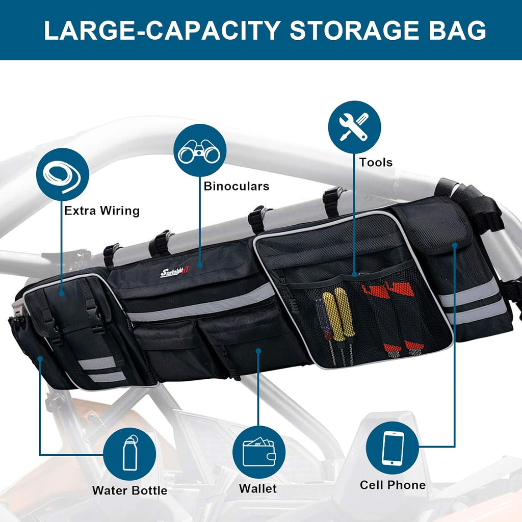 UTV Large Roll Cage Organizer, Cargo Rear Storage Bag with Reflective Strip B235916