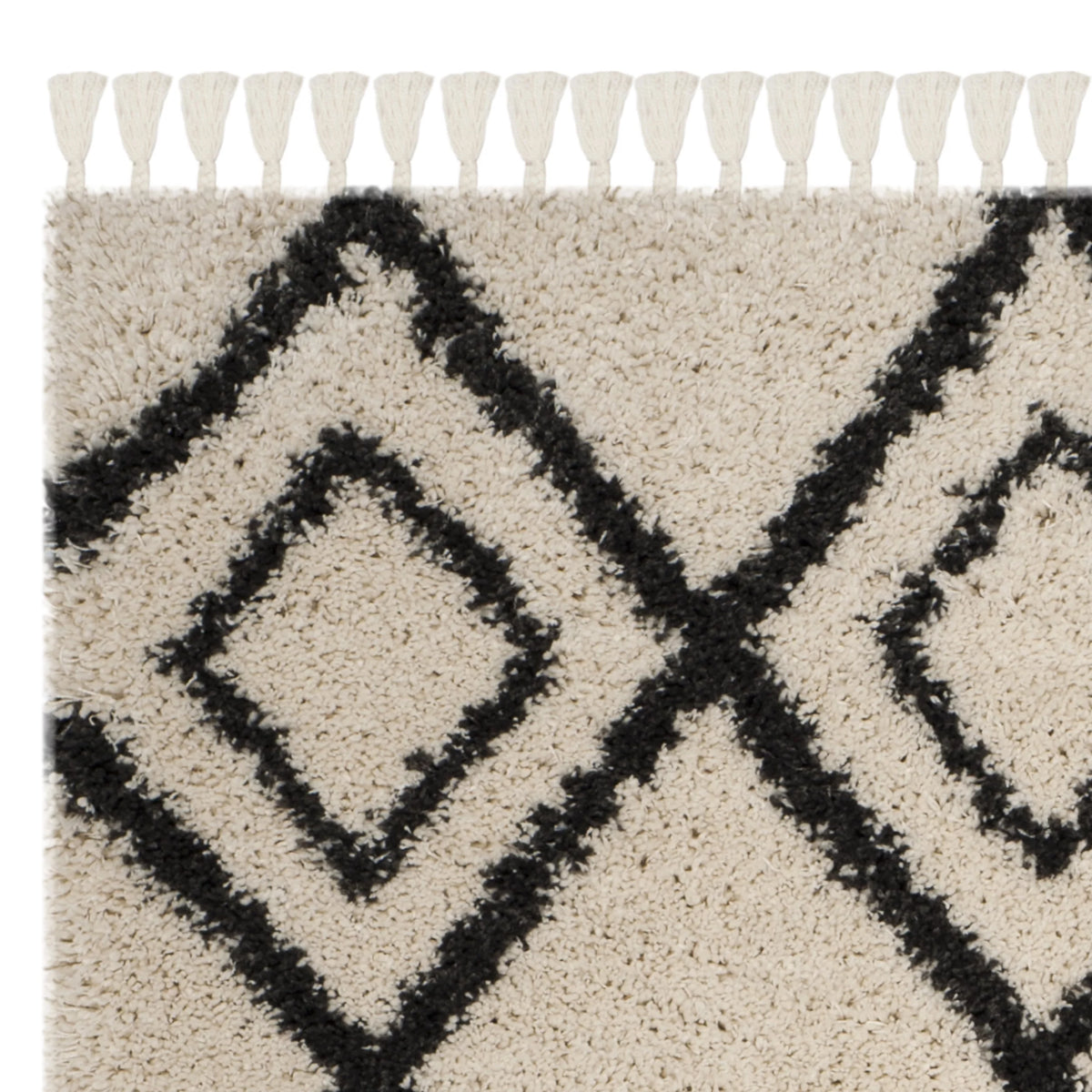 Cream Charcoal 8' x 10' Geometric Shag Area Rug J200609