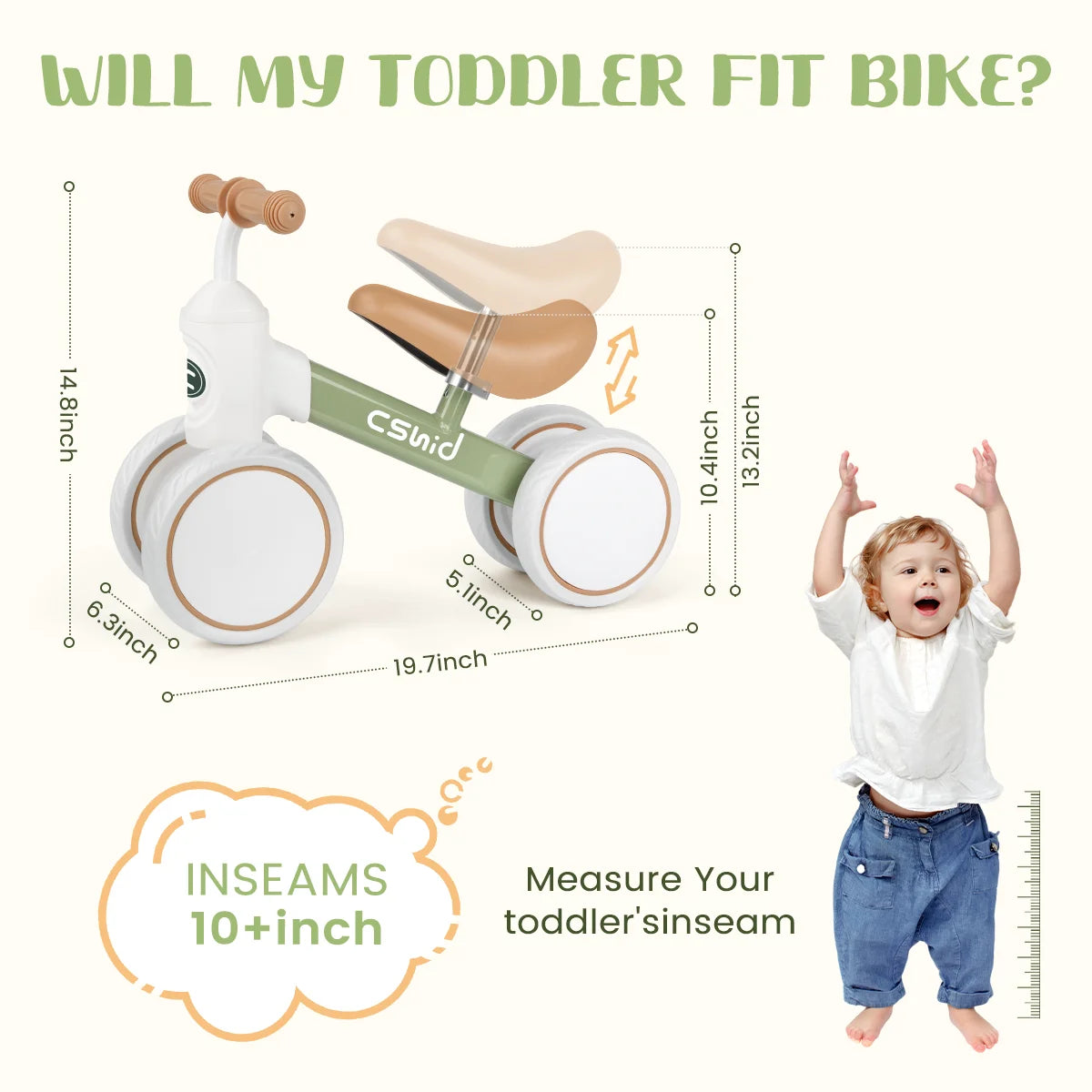 Adjustable No Pedal Toddler Balance Bike X476
