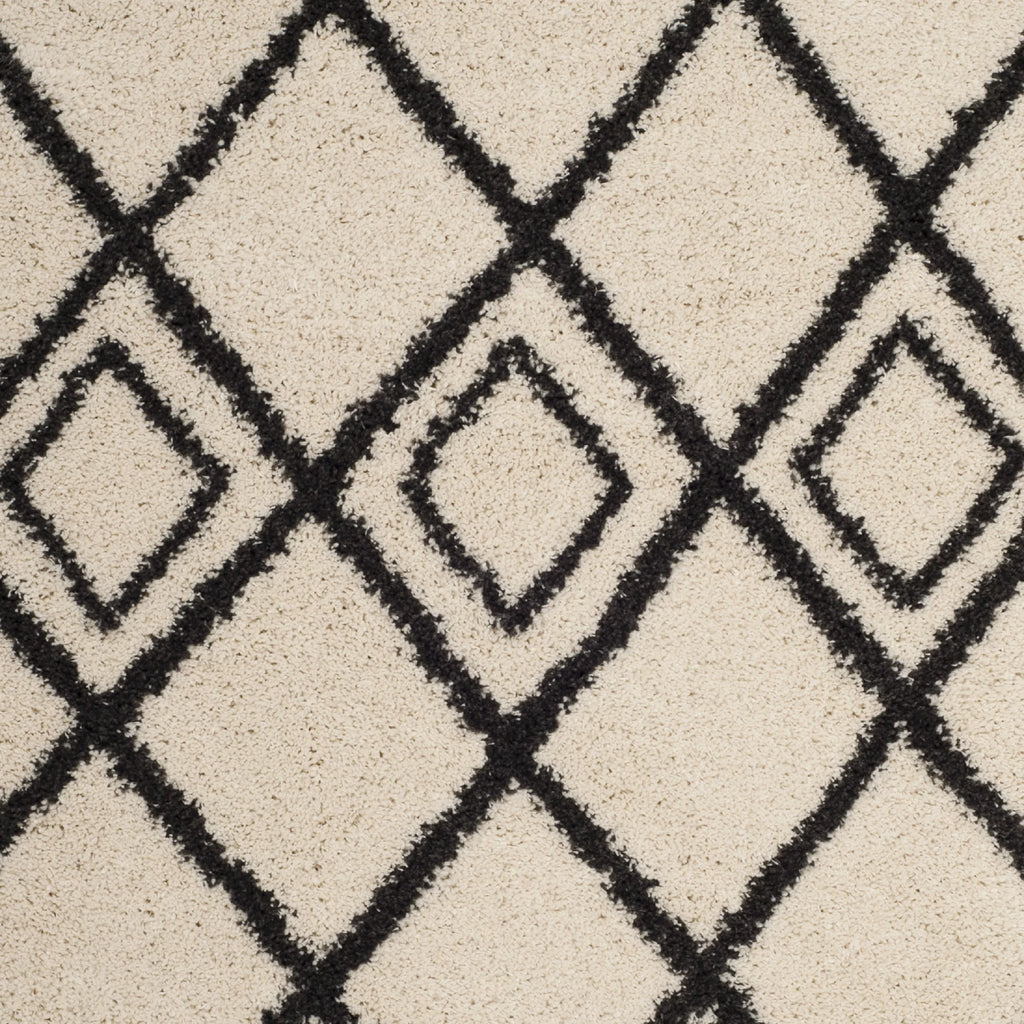 Cream Charcoal 8' x 10' Geometric Shag Area Rug J200609
