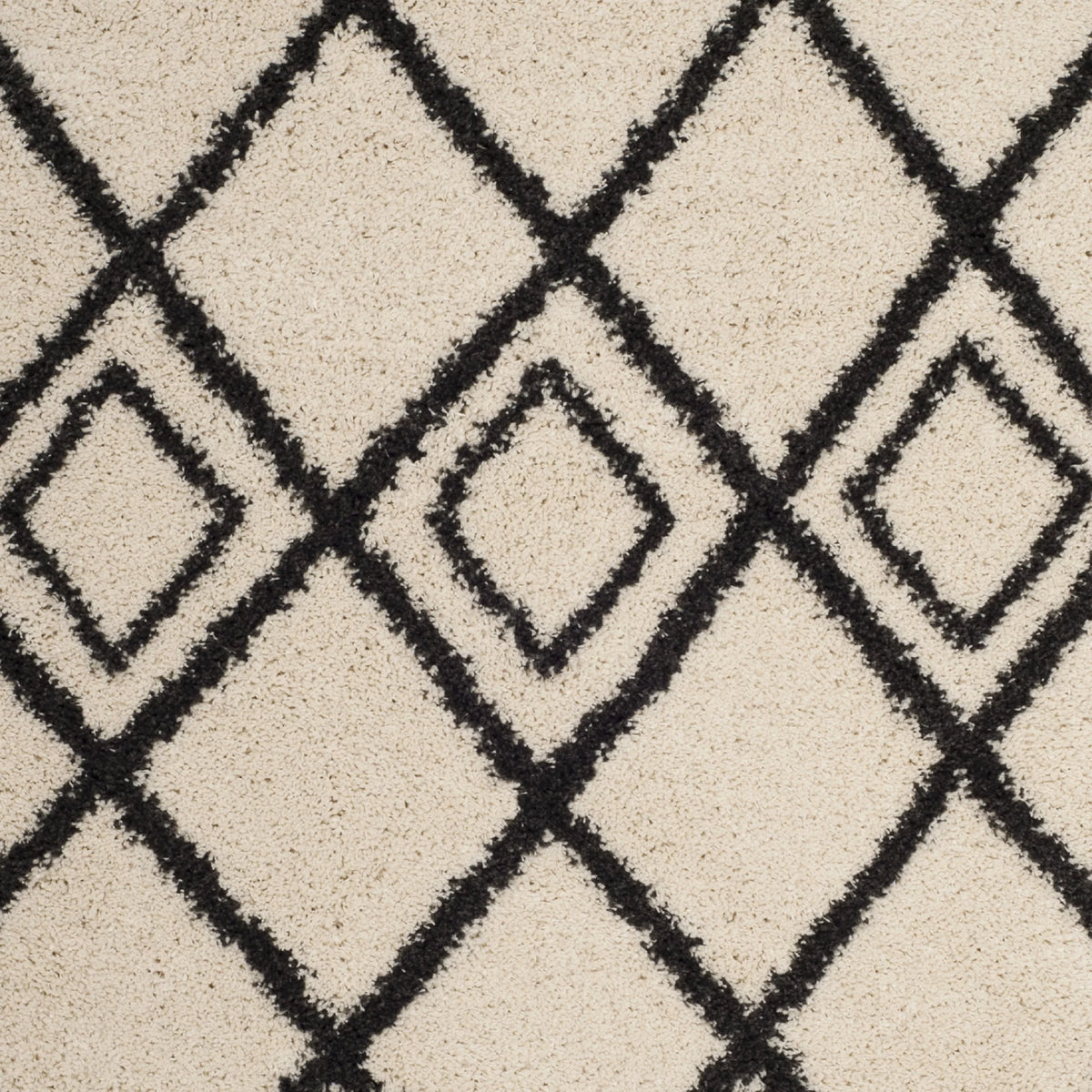 Cream Charcoal 8' x 10' Geometric Shag Area Rug J200609