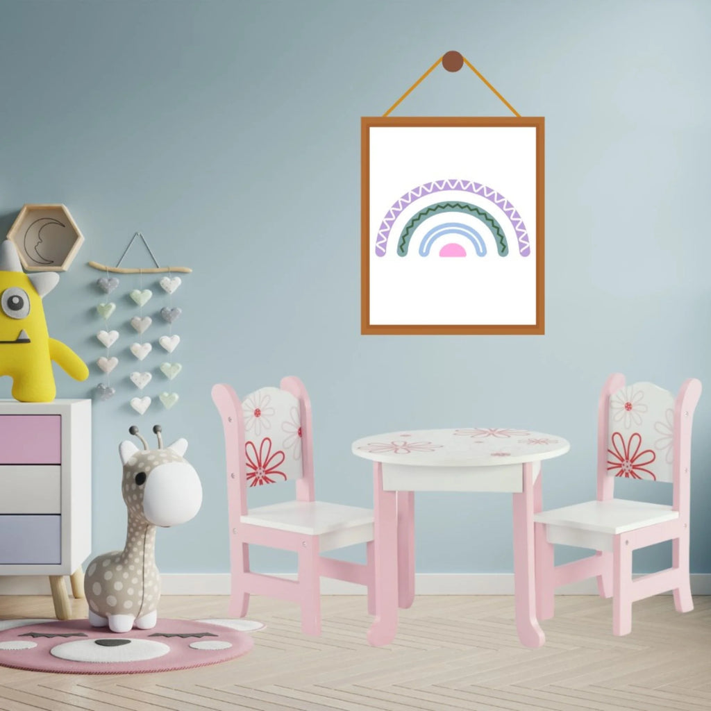 Pink Floral Kitchen Table and 2 Chair Dining Doll Furniture Set A1697