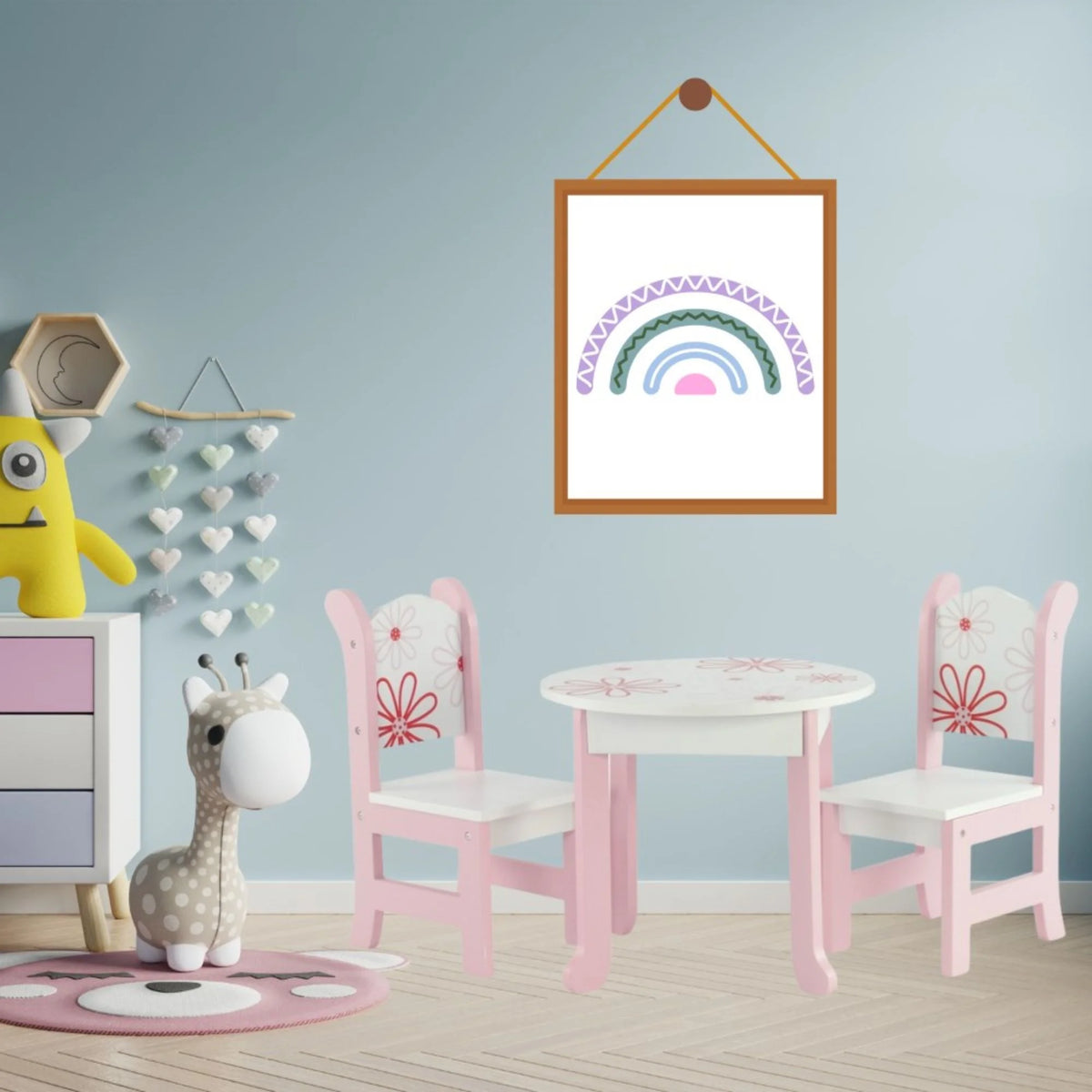 Pink Floral Kitchen Table and 2 Chair Dining Doll Furniture Set A1697