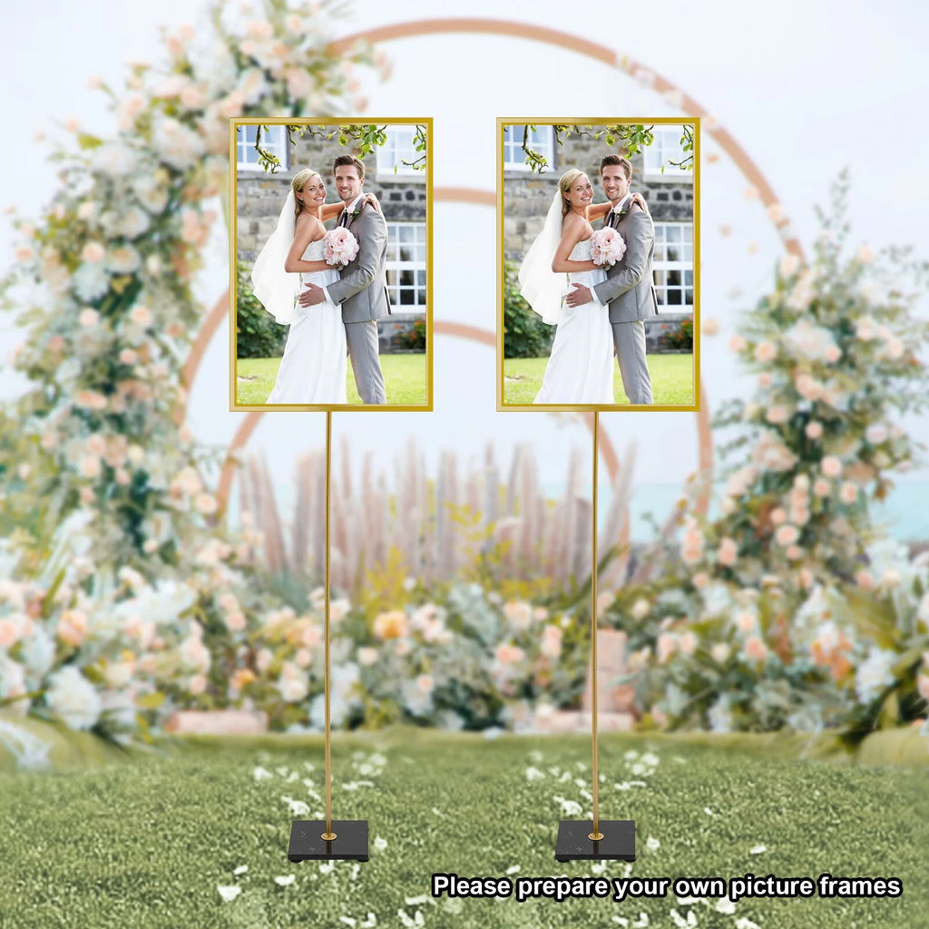 63" Tall Metal Easel 2Pcs Floor Wedding Gold Easel Stand with Marble Base T120