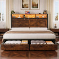 Brown Full Bed Frame with Bookcase Storage Headboard and 2 Storage Drawers J3475