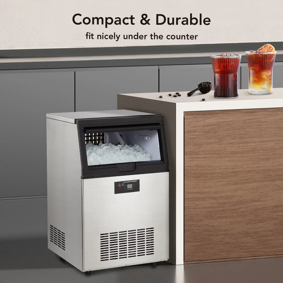 Commercial Stainless Steel Ice Maker with 44lbs Ice Storage Y367