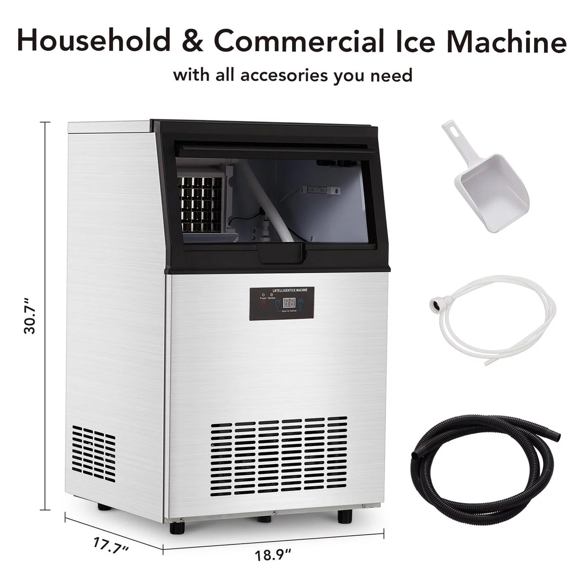 Commercial Stainless Steel Ice Maker with 44lbs Ice Storage Y367