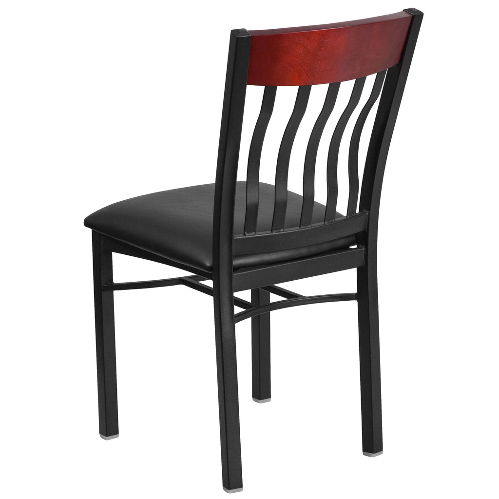 Black Metal Mahogany Wood Restaurant Chair with Black Vinyl Seat T5572