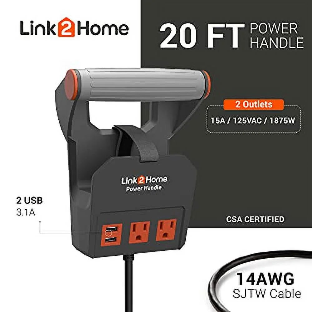 20 ft 14AWG 2 Outlets 15A Extension Cord H565144