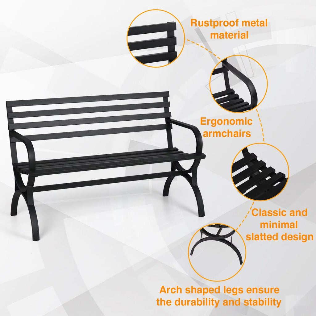 48.8" Metal Outdoor Garden Bench in Black A1568