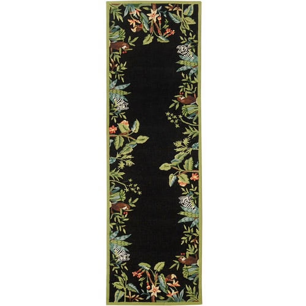 Wool Runner Rug, Black/Green, 2'6" x 12' J12193