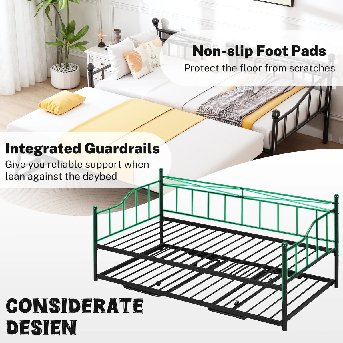 Black Twin Size Metal Daybed with Trundle G50990