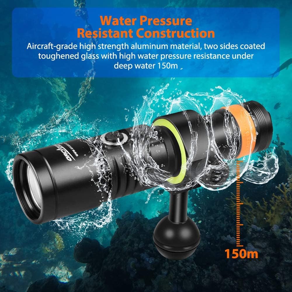 1200 Lumen Scuba Diving Video Light with 140 Degrees Wide Beam Angle K57994