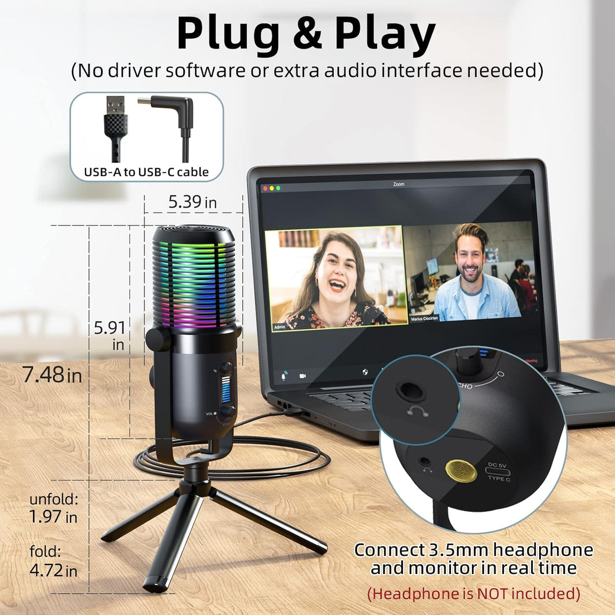RGB Gaming USB Condenser Microphone with Tripod Stand, Pack of 2 D84277
