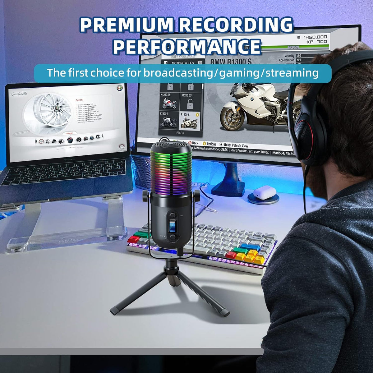 RGB Gaming USB Condenser Microphone with Tripod Stand, Pack of 2 D84277