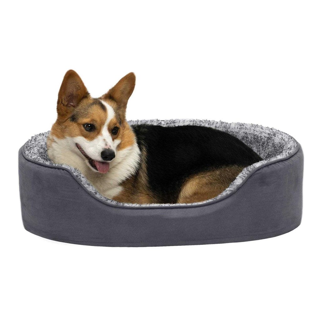 Two-Tone Fur & Suede Oval Dog Bed J260