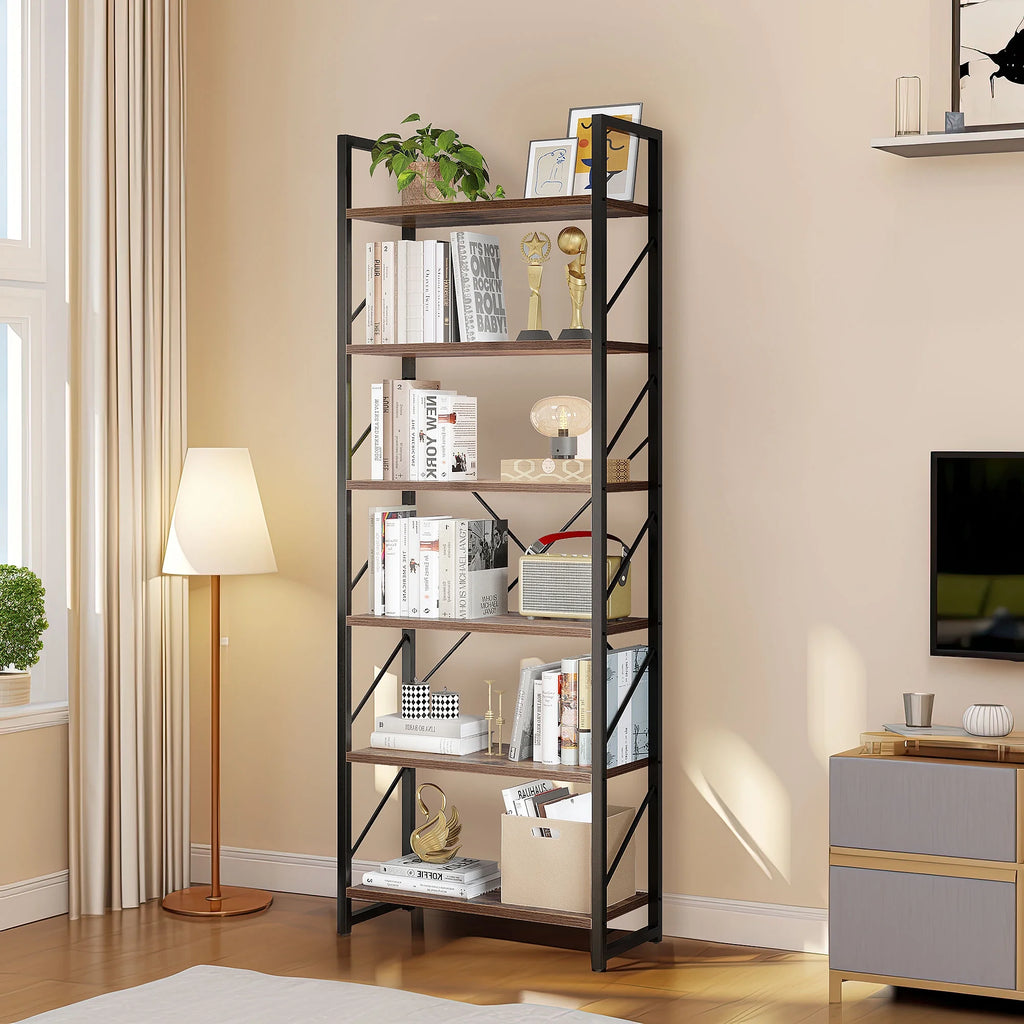 6 Tiers 69 inch Freestanding Bookshelf Black & Brown I9233