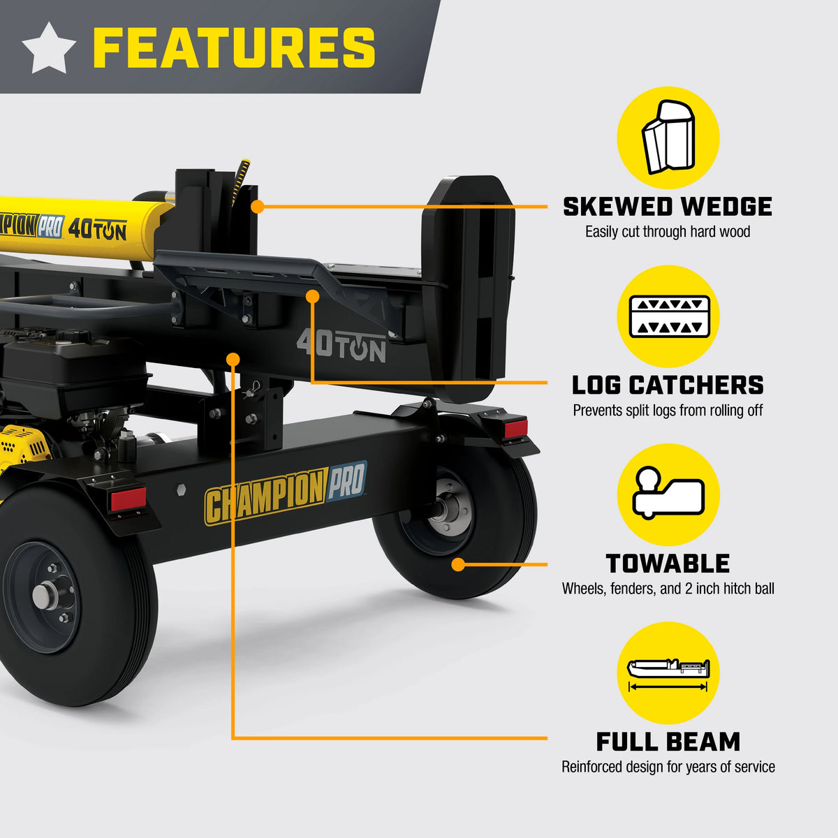40-Ton Horizontal/Vertical Full Beam Gas Log Splitter with Auto Return K947242