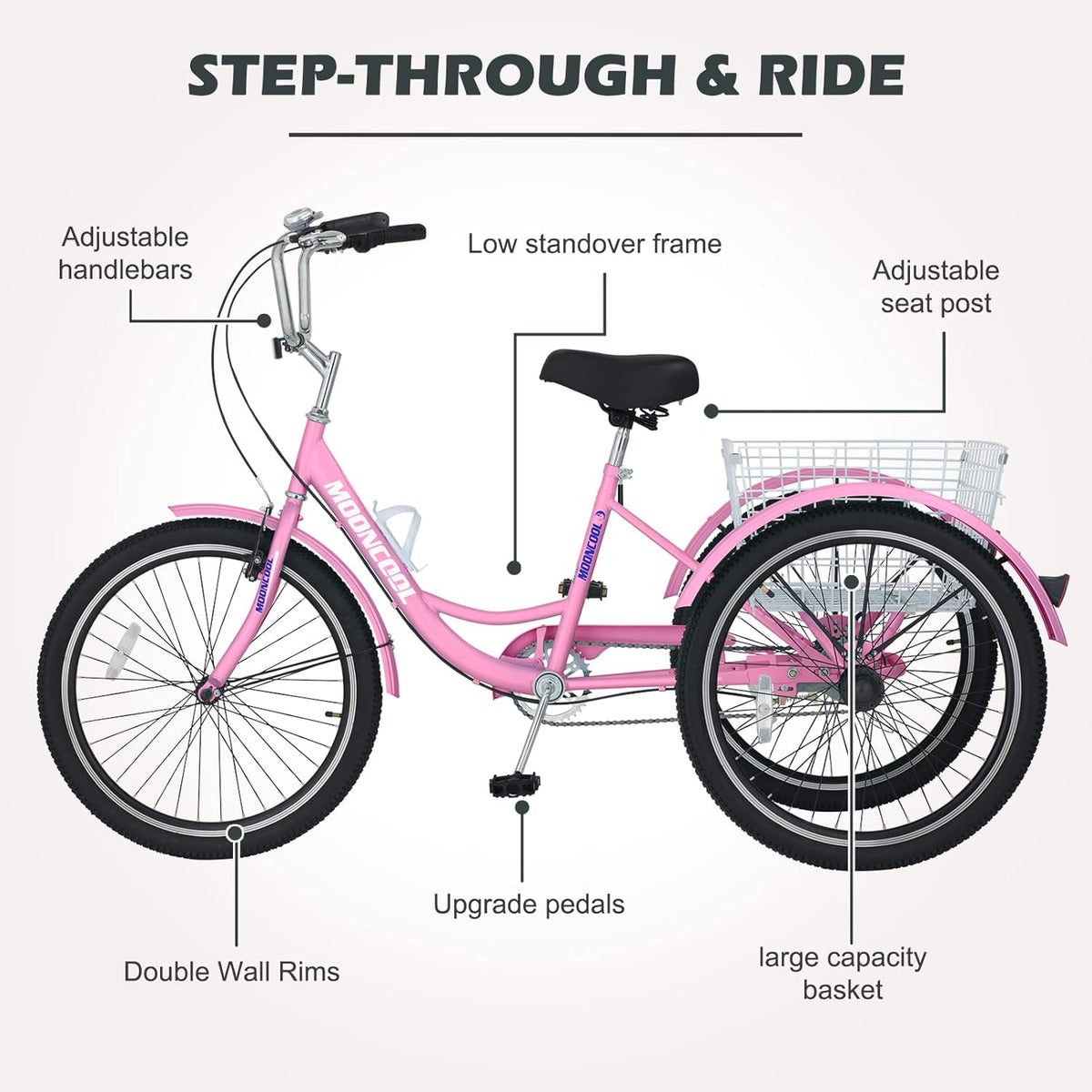 24 Inch Single Speed 3 Wheel Bicycle with Shopping Basket L27137
