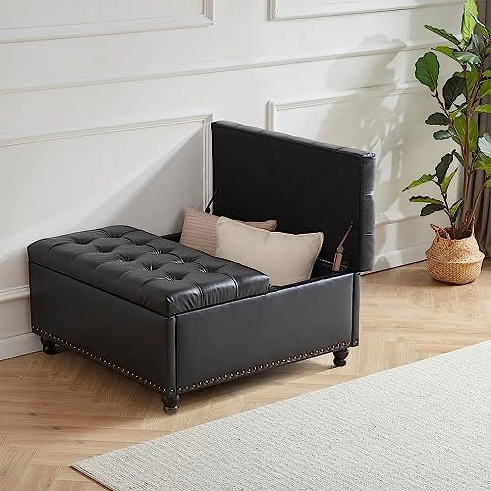 Large Square Tufted Upholstered Ottoman Bench M84787