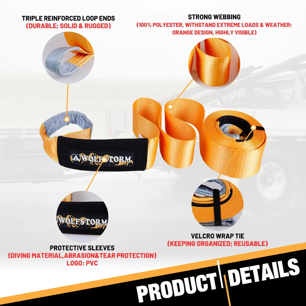 4"x 30FT Tow Strap Recovery Kit with 3/4" D-Ring Shackles and Bag H1532