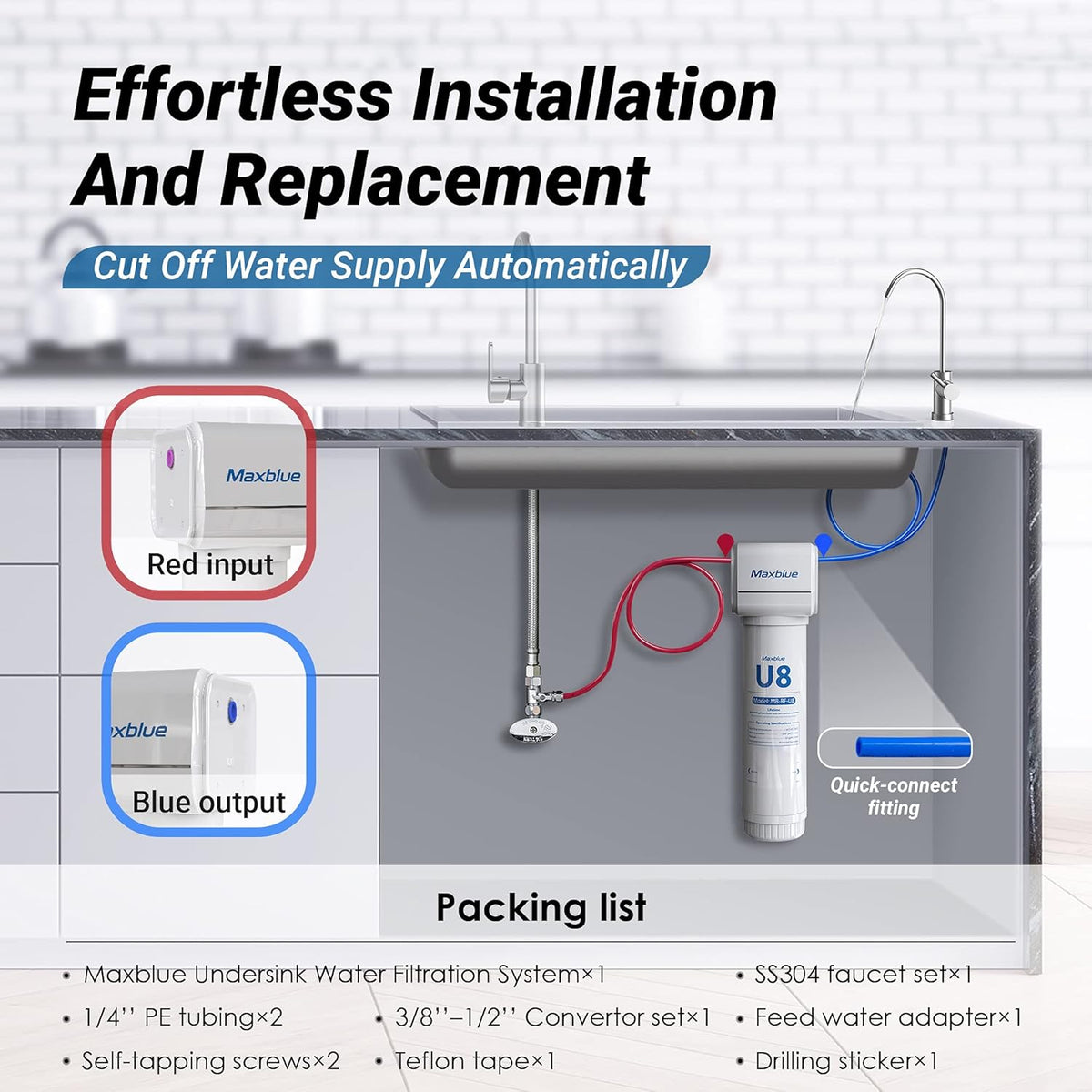 Under Sink Water Filter with Brushed Stainless Steel Faucet D100735