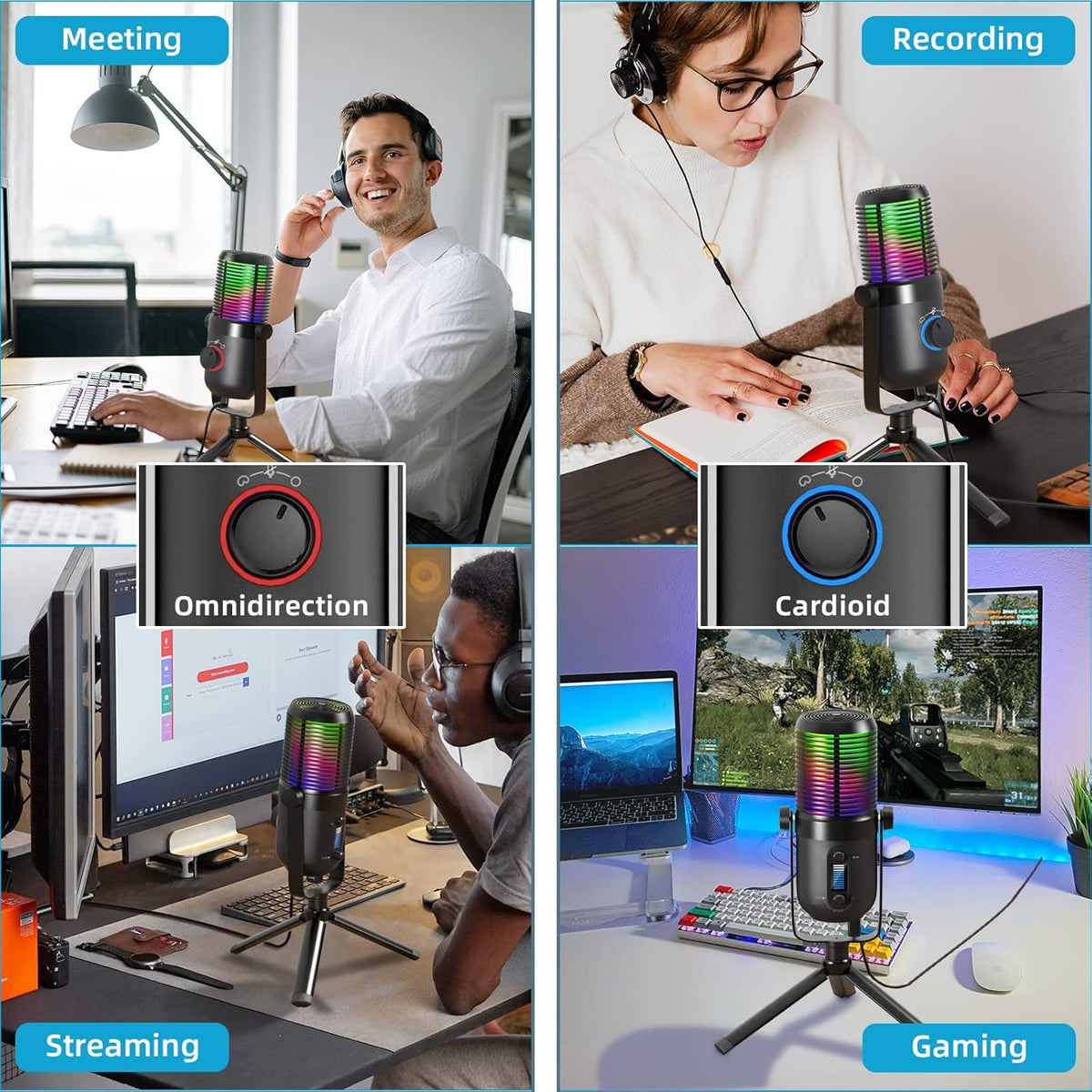 RGB Gaming USB Condenser Microphone with Tripod Stand, Pack of 2 D84277