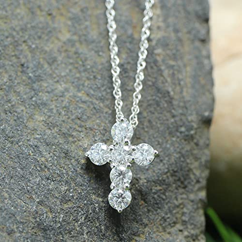 1/2 Carat Round Cut Lab Created Moissanite Diamond Cross Pendant Necklace In 14K Gold Over Sterling Silver With 18" Chain S540290