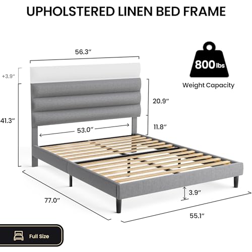Dark Gray Full Size Linen Fabric Upholstered Platform Bed Frame C200