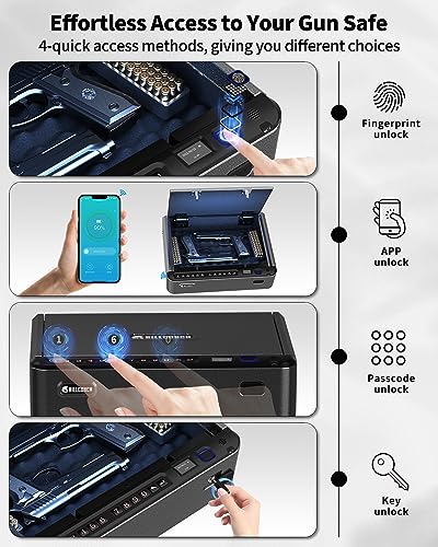 Biometric Gun Safe 4 Ways Quick Access Fingerprint Digital Keypad Key APP Lock Handgun Pistol Safe V3298