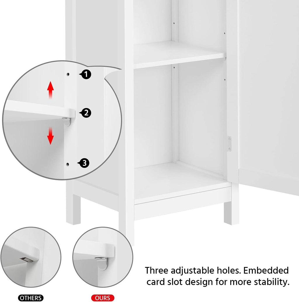 White 63 in Wooden Bathroom Floor Cabinet with 3 Tier Shelves I859979