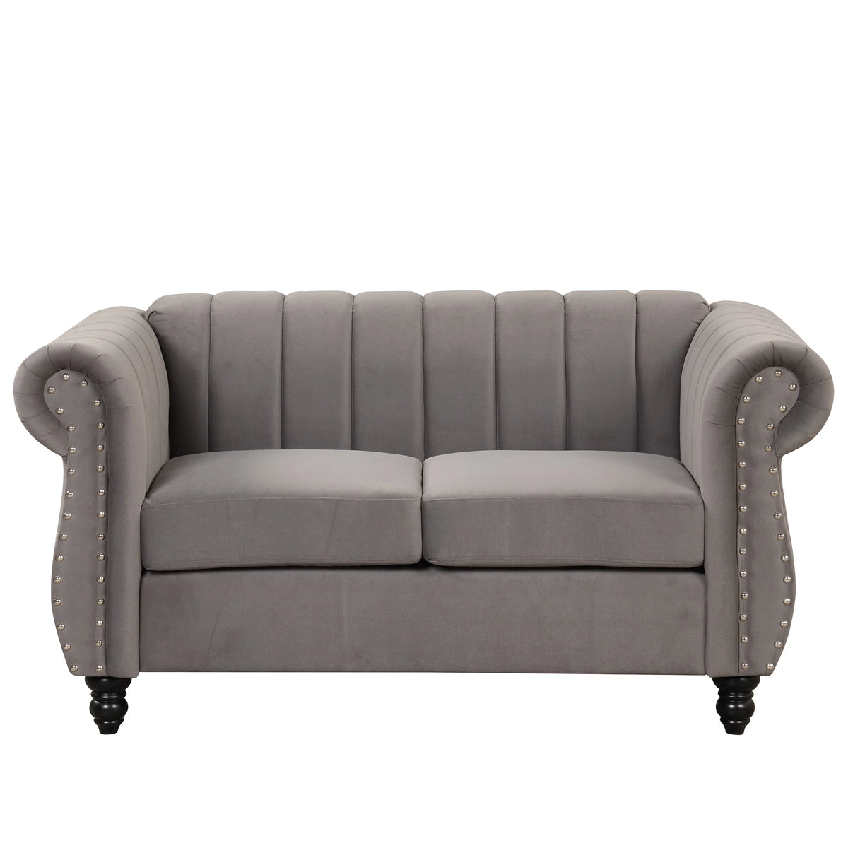 Gray Buttoned Tufted Sofa with Solid Wood Legs E262