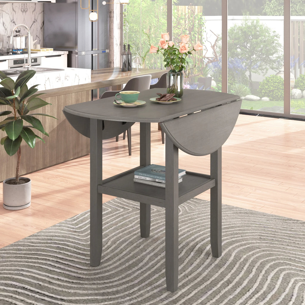 Round Drop Leaf Kitchen Dining Table with Shelf J3322