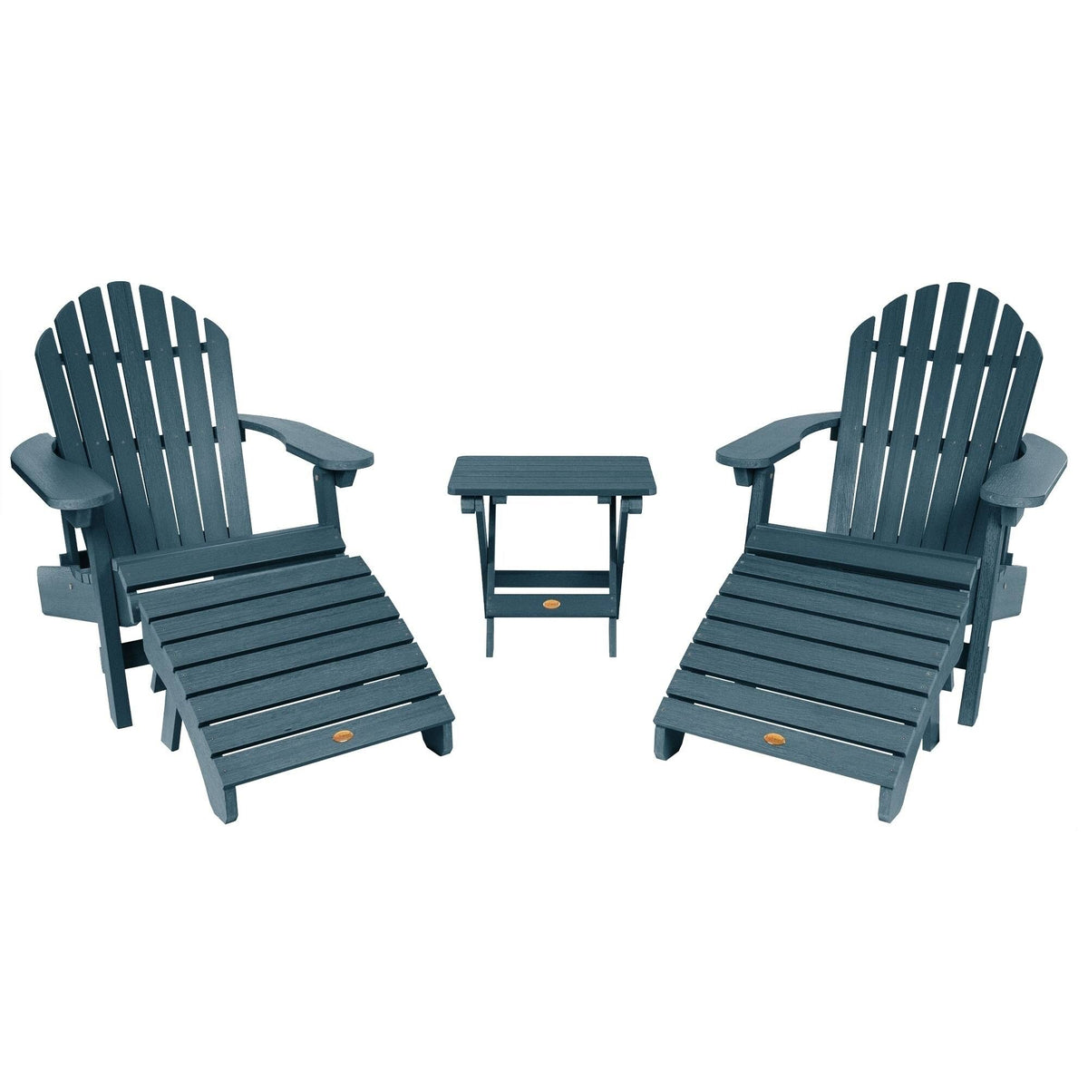 2 Reclining Adirondack Chairs with Ottomans and Folding Side Table O4677