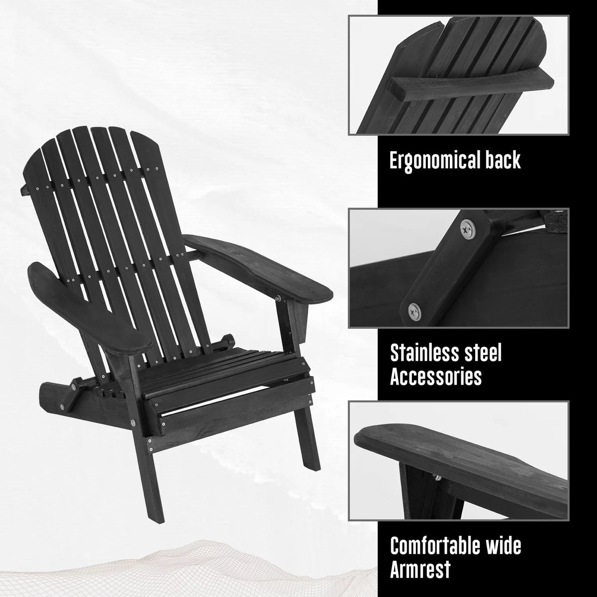 Folding Adirondack Chair Set of 2 Weather Resistant Wood Patio Chair Black S655474