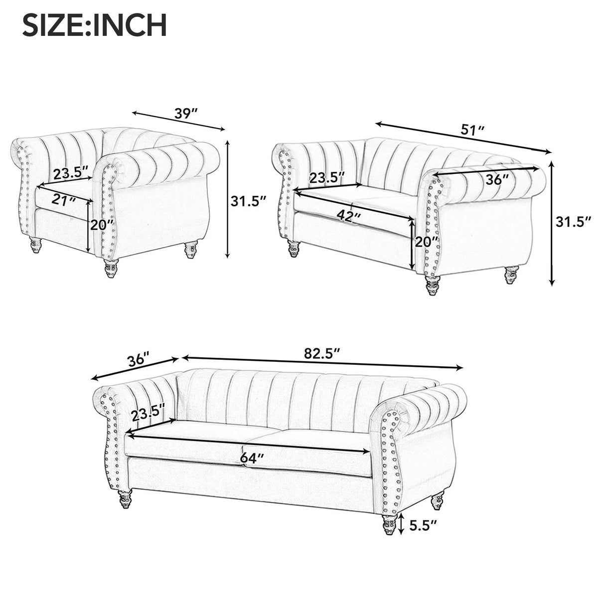 Gray Buttoned Tufted Sofa with Solid Wood Legs E262