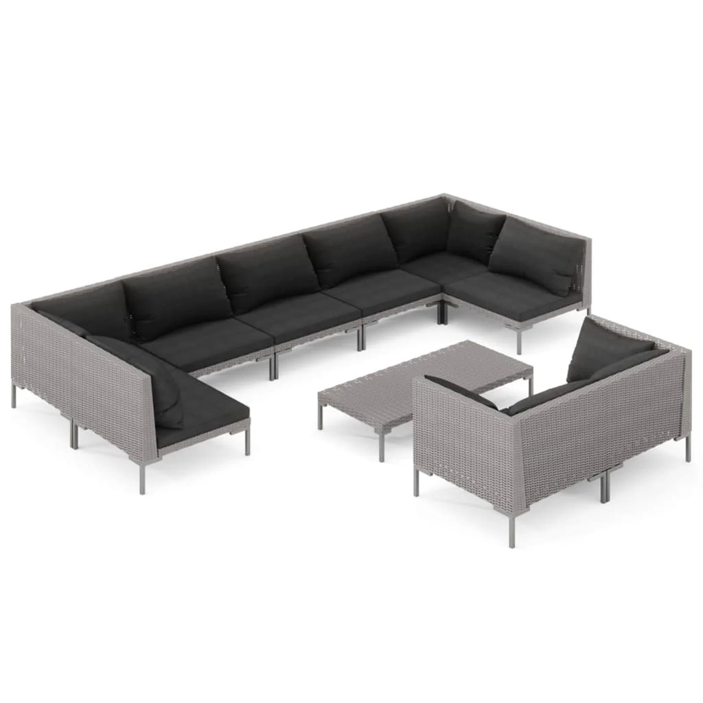 10 Piece Poly Rattan Dark Gray Patio Sectional Sofa Set with Cushions M465261