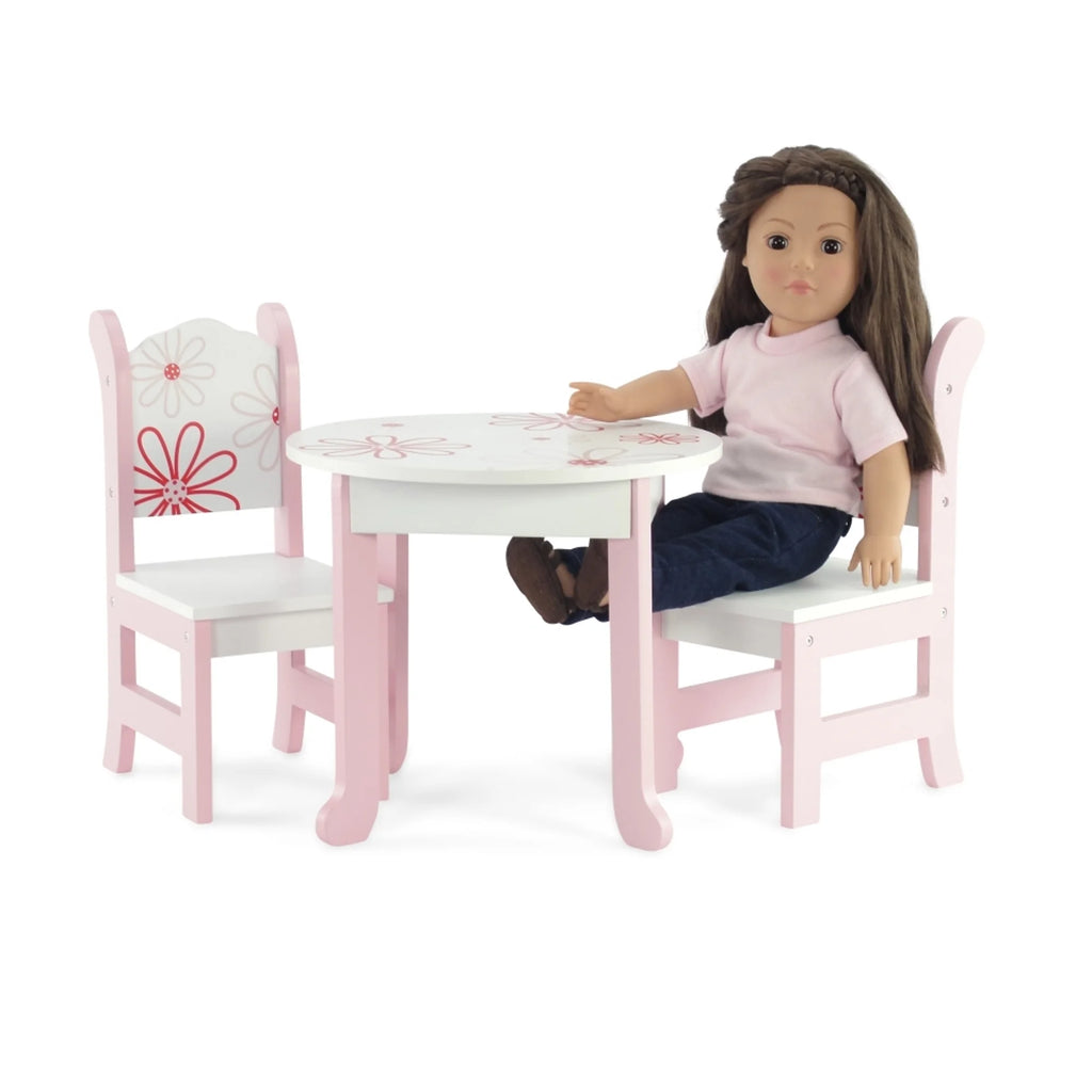 Pink Floral Kitchen Table and 2 Chair Dining Doll Furniture Set A1697