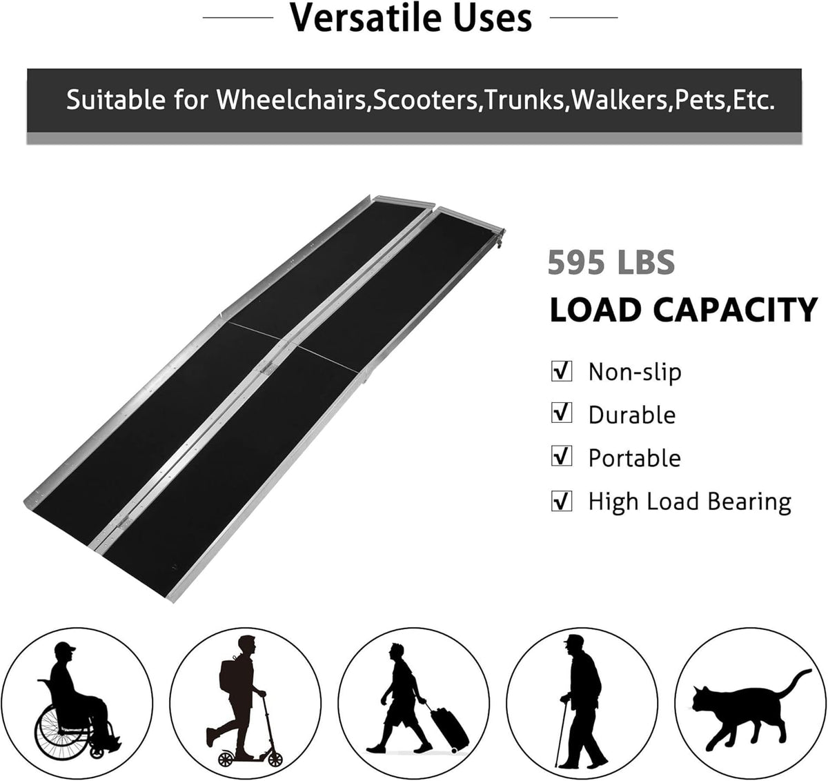 7FT Portable Adjustable Telescoping Wheelchair Ramp F265
