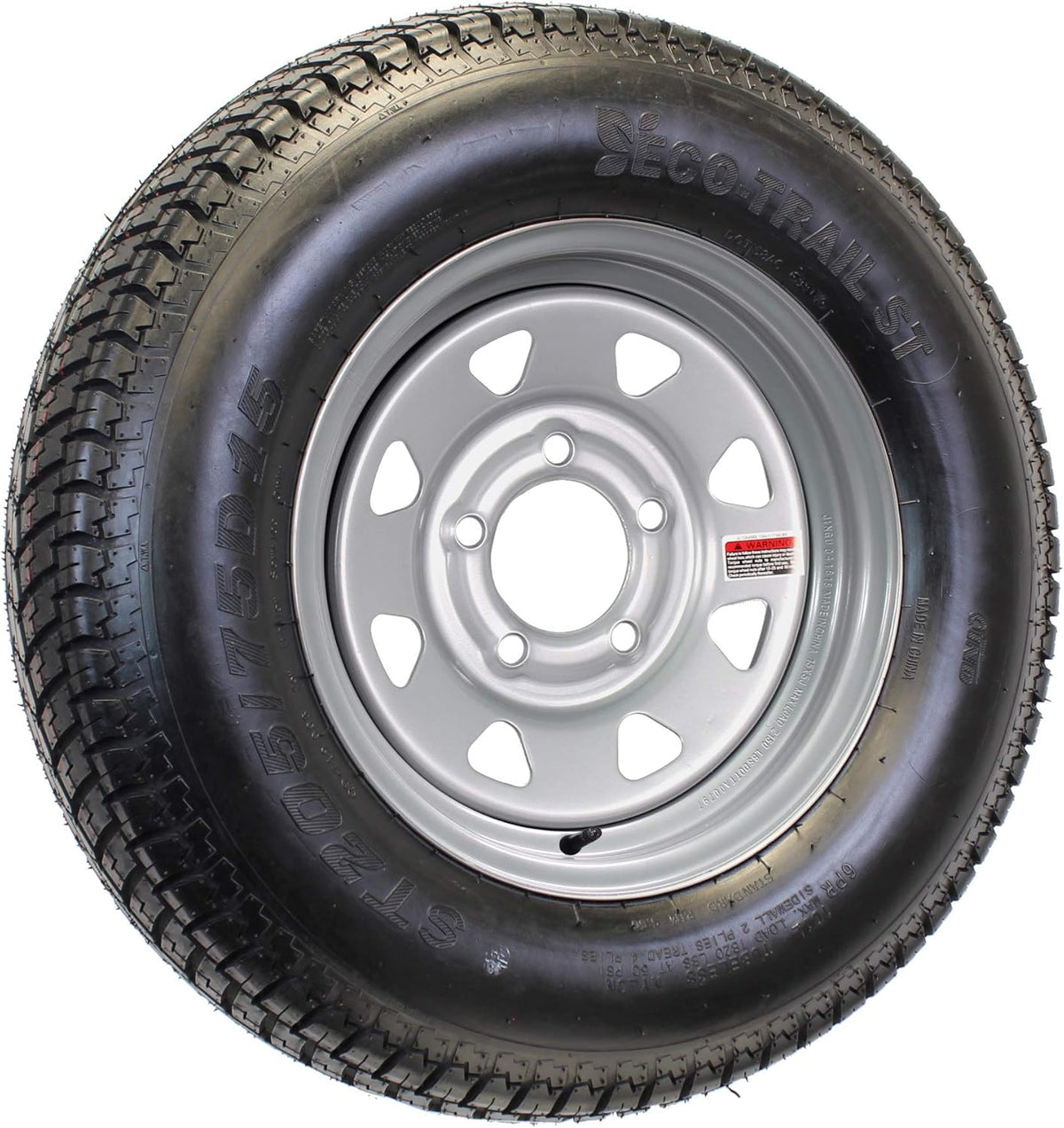 ST205/75D15 15 in. Load C 5 Lug Silver Spoke Wheel Trailer Tire On Rim Q9150