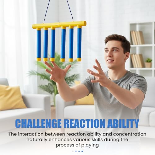 Reflective Drop Stick Challenge Game, Hand Eye Coordination Reflex Training Toy, 3 Adjustable Speed Modes, Yellow S33470