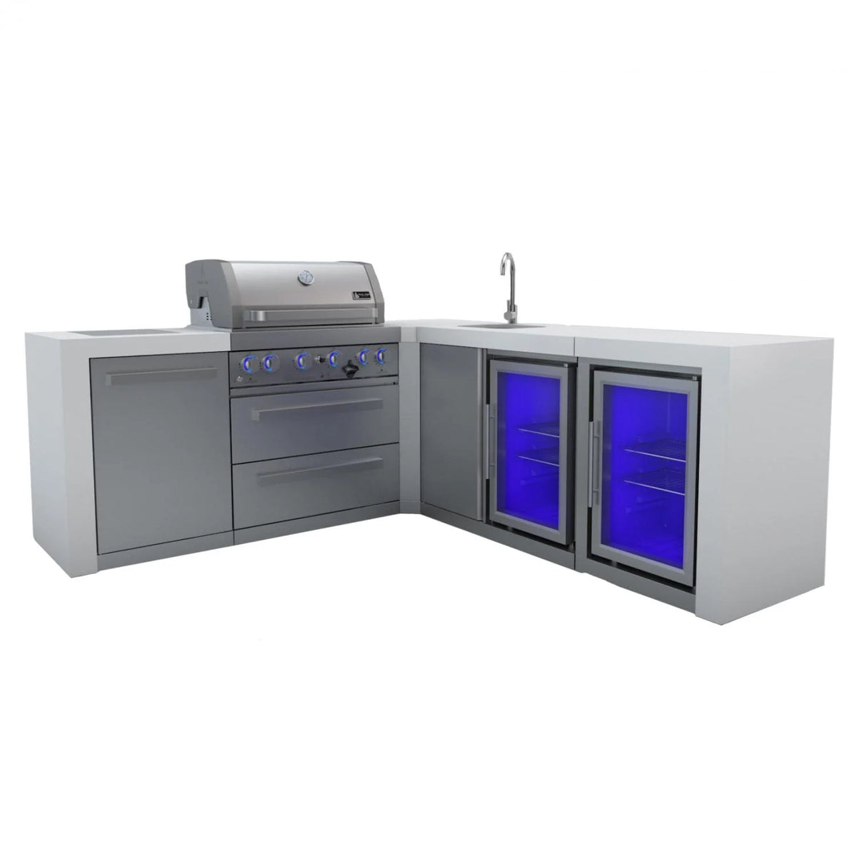 400 Deluxe Island Grill with Beverage Center, 90 Degree Corner and Fridge Cabinet I4115